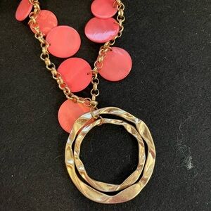 Signed Jules Coral necklace gold tone